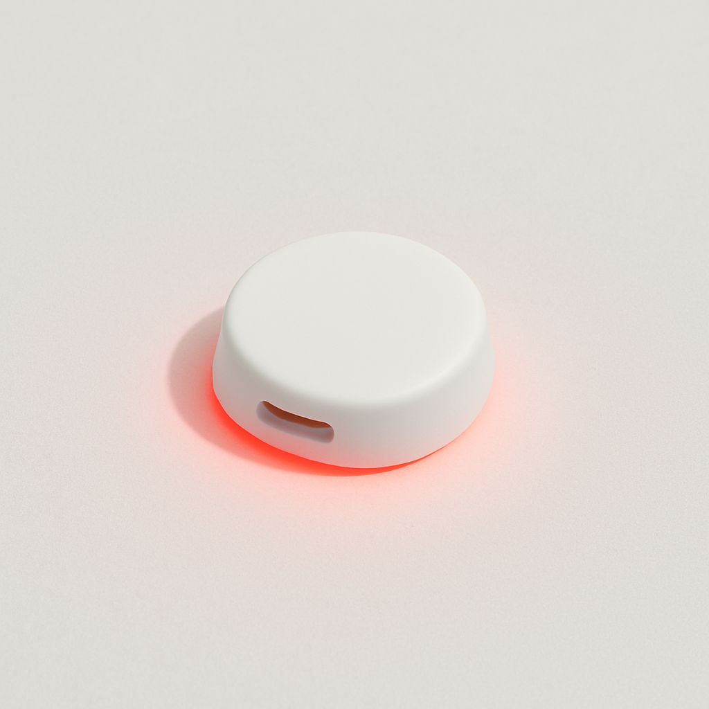 Close-up of Acne Bye LED Therapy Patch device designed for acne treatment.