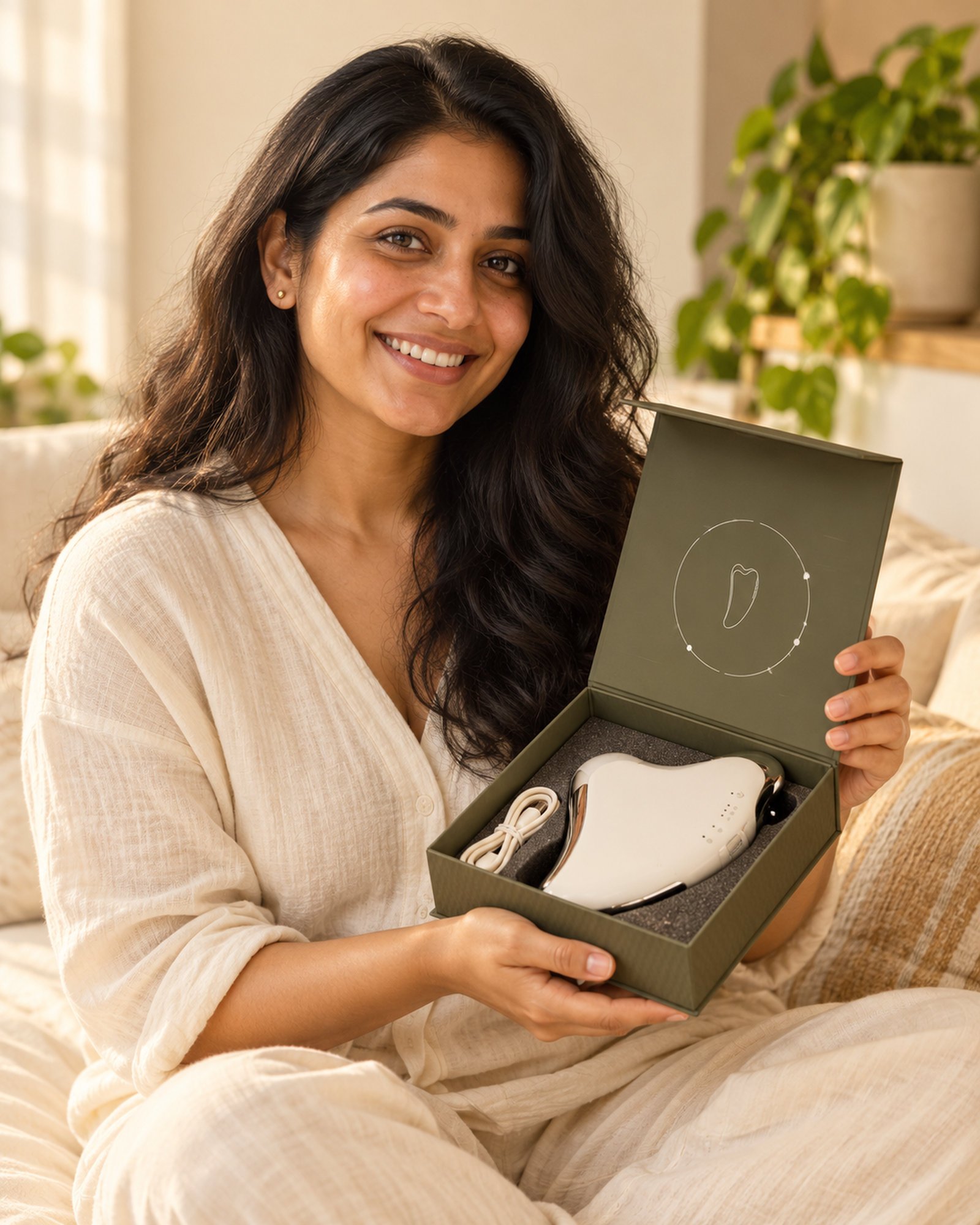 Woman holding a Dahr gift box